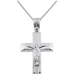 Λευκόχρυσος βαπτιστικός σταυρός Κ14 με αλυσίδα